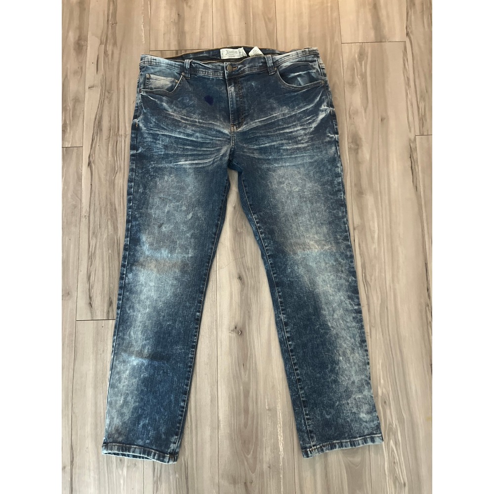 Akademiks Jeanius Men Blue Acid Wash Straight Leg‎ Denim Jeans Size 38x29